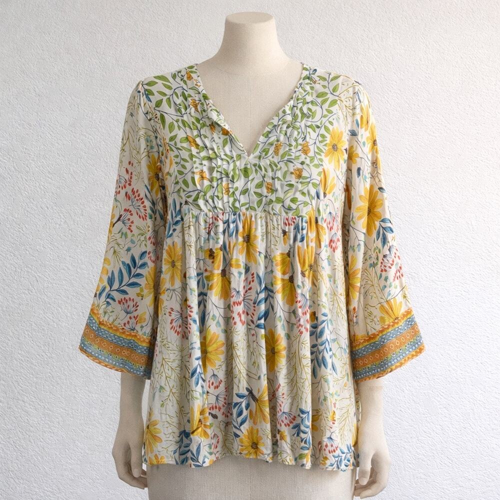 Cynthia Rowley Floral Babydoll Blouse Cream Multicolor Size L
